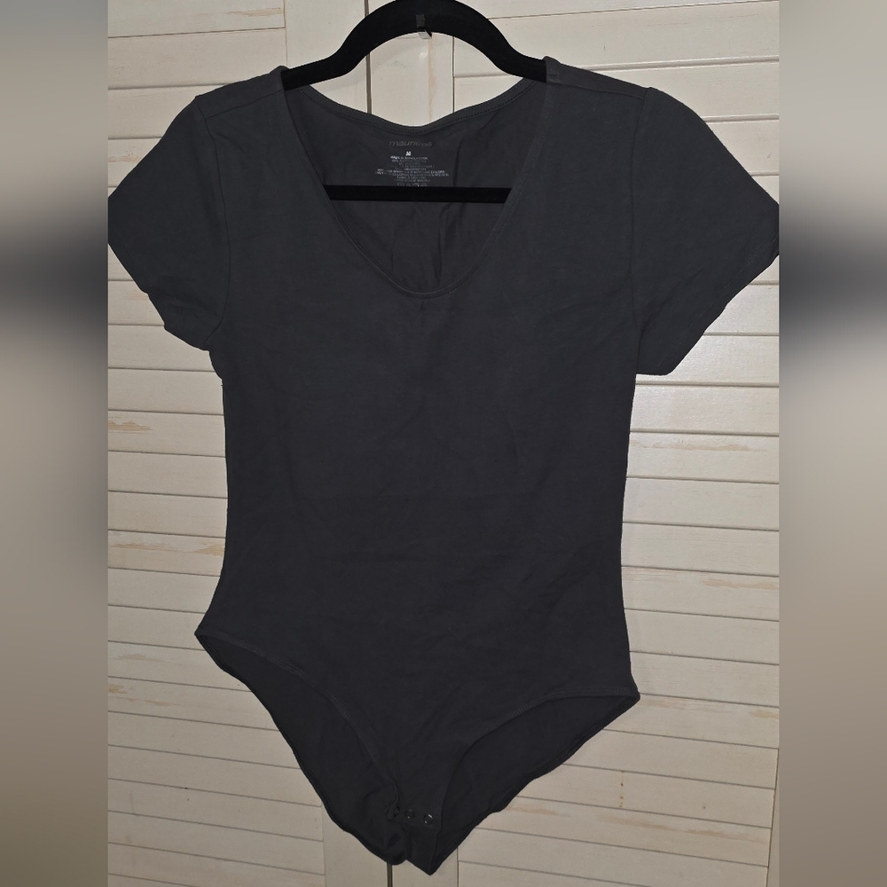 Maurices Charcoal Gray Short Sleeve V-Neck Bodysuit